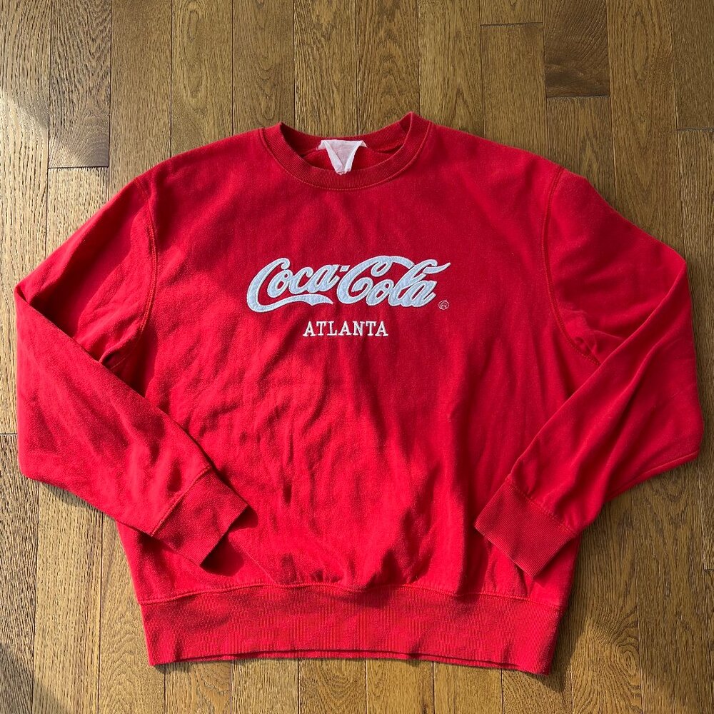 Vintage Red Coca‎ Cola Atlanta Embroidered Red Crewneck Sweatshirt 90s Oversized
